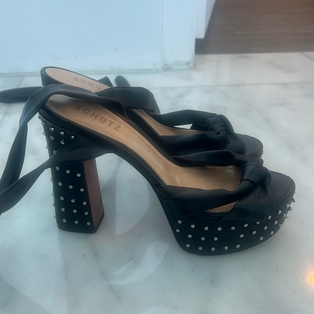 Platform studded wrap heels